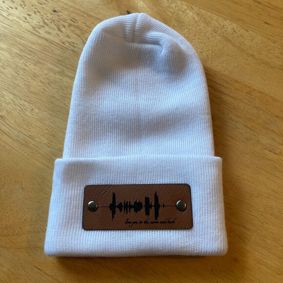 Love You To The Moon And Back Soundwave Newborn Baby Beanie - White - Not Custom - Picture 1 of 4